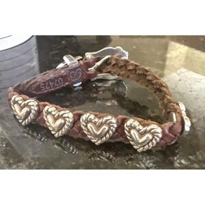 Brighton Bracelet Roped Heart Braided Bandit Woven Leather Silver Hearts 07475